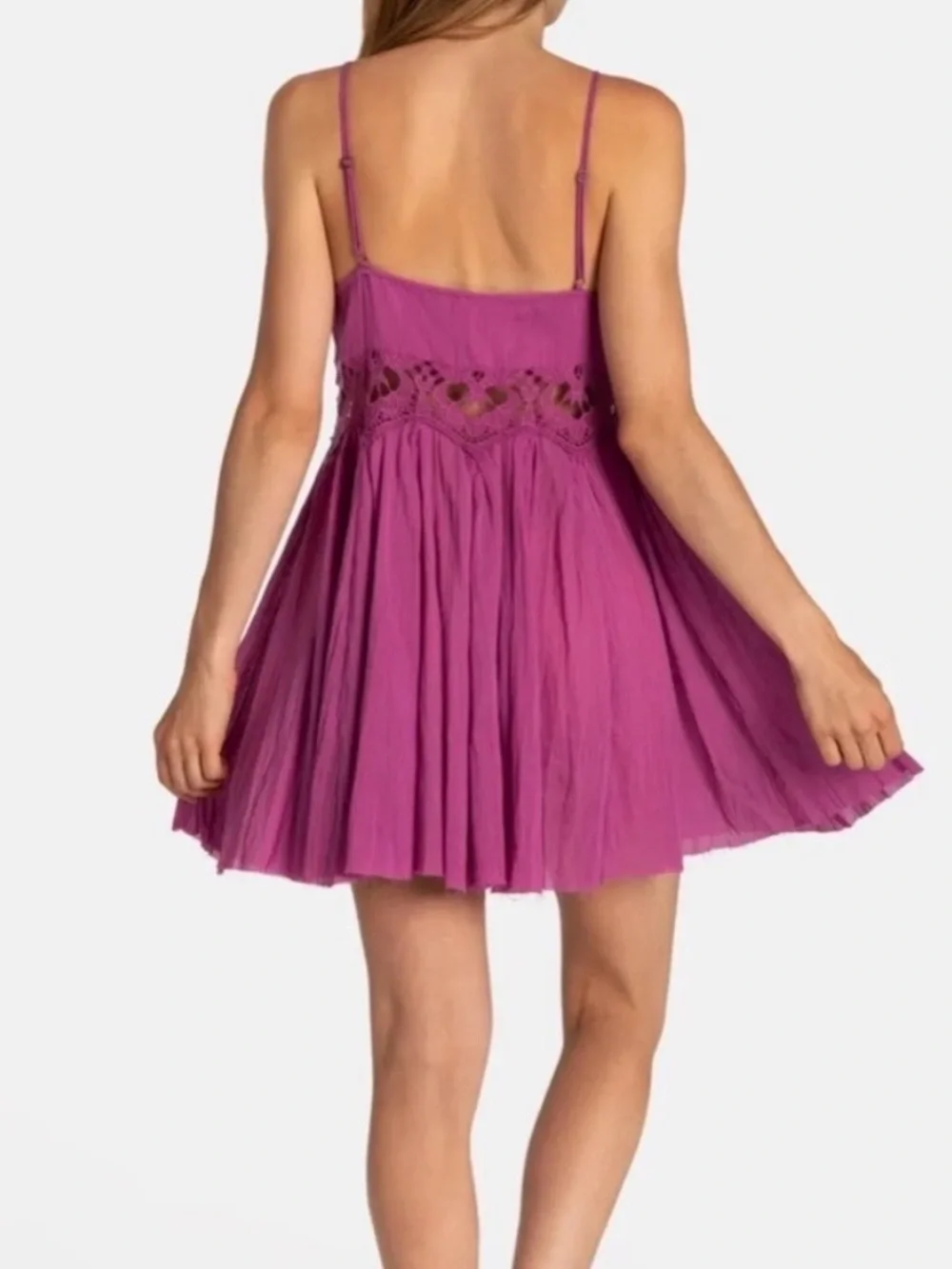 Free People Ilektra Lace Accent Cotton Slip Dress – Dahlia Mauve - Picture 3 of 15